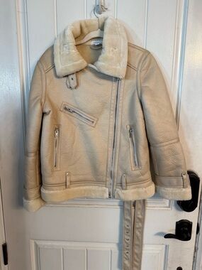 TOPSHOP  Womens Beige Aviator Pilot Flying Biker Faux Suede Fur Lined